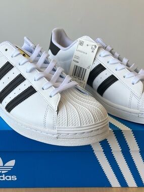 adidas White Sneakers with Black Stripes - Superstar Shell Toe